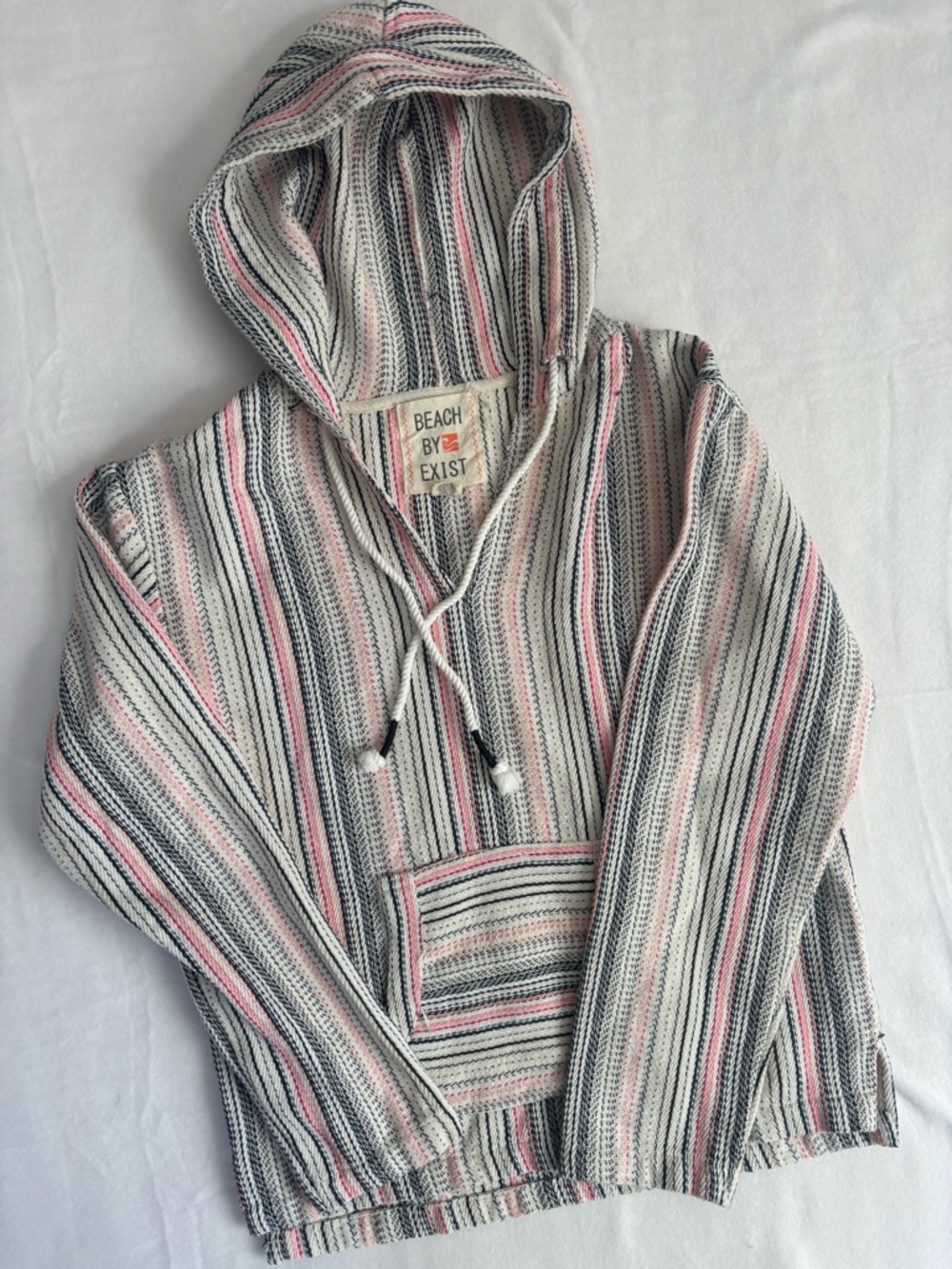 Beach By Exist Striped Baja Hoodie in Cream, Pink & Black